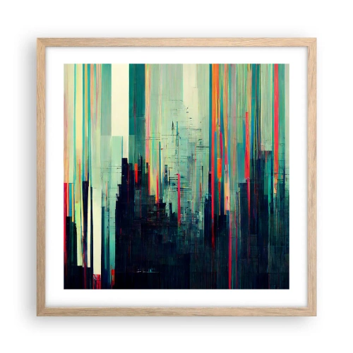 Poszter világos tölgy keretben - Futurisztikus város - 50x50 cm
