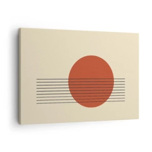 Vászonkép - Absztrakt piros kör vonalakkal bézs háttéren. - 70x50cm - Körbe és tovább - Modern fali dekoráció nappalihoz és hálószobához ARTTOR