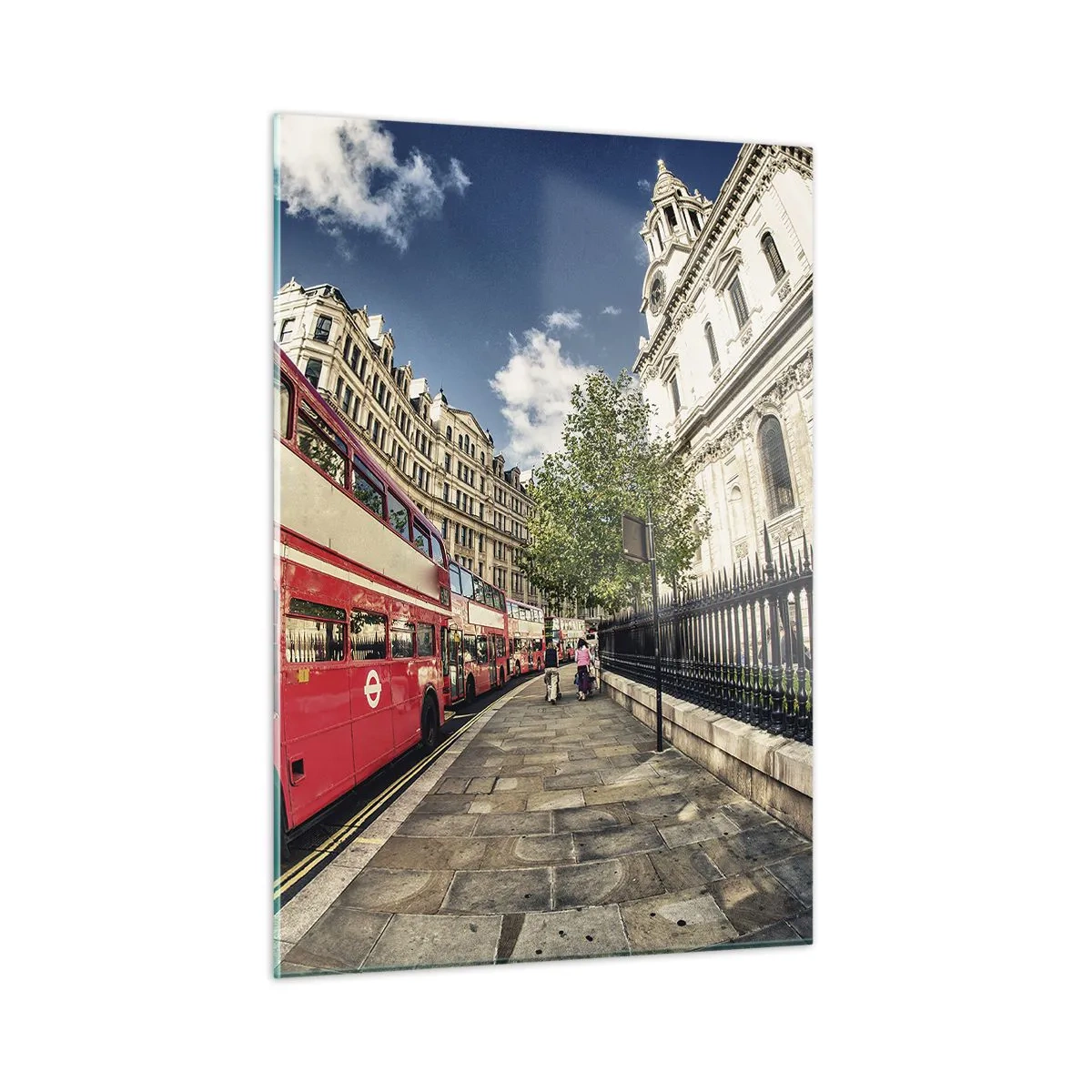 Üveg kép - Londoni utca szürke és piros színben - 50x70 cm