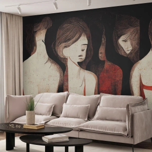 Fotótapéta Standard Eco - Női alakok egy kifejező grafikai kompozícióban - 100x70cm - A sötétség madonnái - Modern fali dekoráció nappalihoz és hálószobához ARTTOR