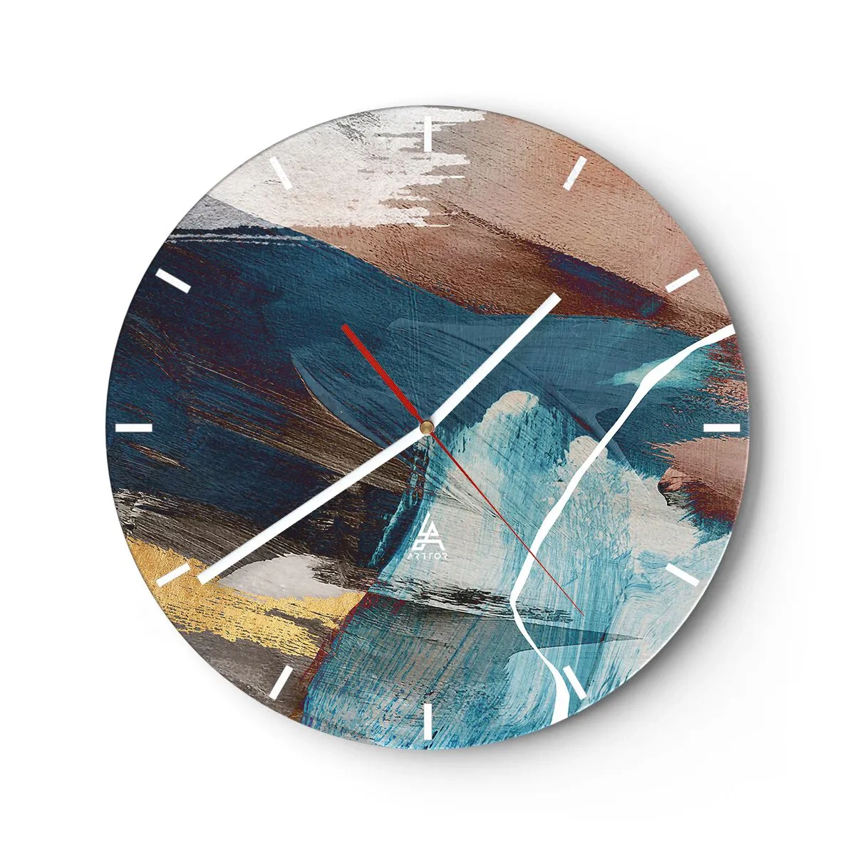Falióra, Óra - Dinamikus ecsetvonások kék és barna árnyalatokban - 30x30cm - Lelkesedéssel és energiával - Modern fali dekoráció nappalihoz, konyhához és hálószobához ARTTOR