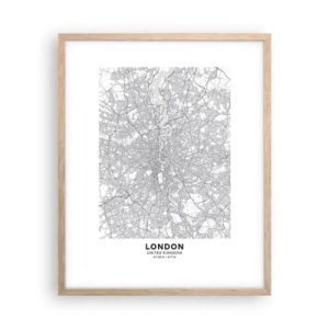 Poszter világos tölgy keretben - A londoni labirintus térképe - 40x50 cm
