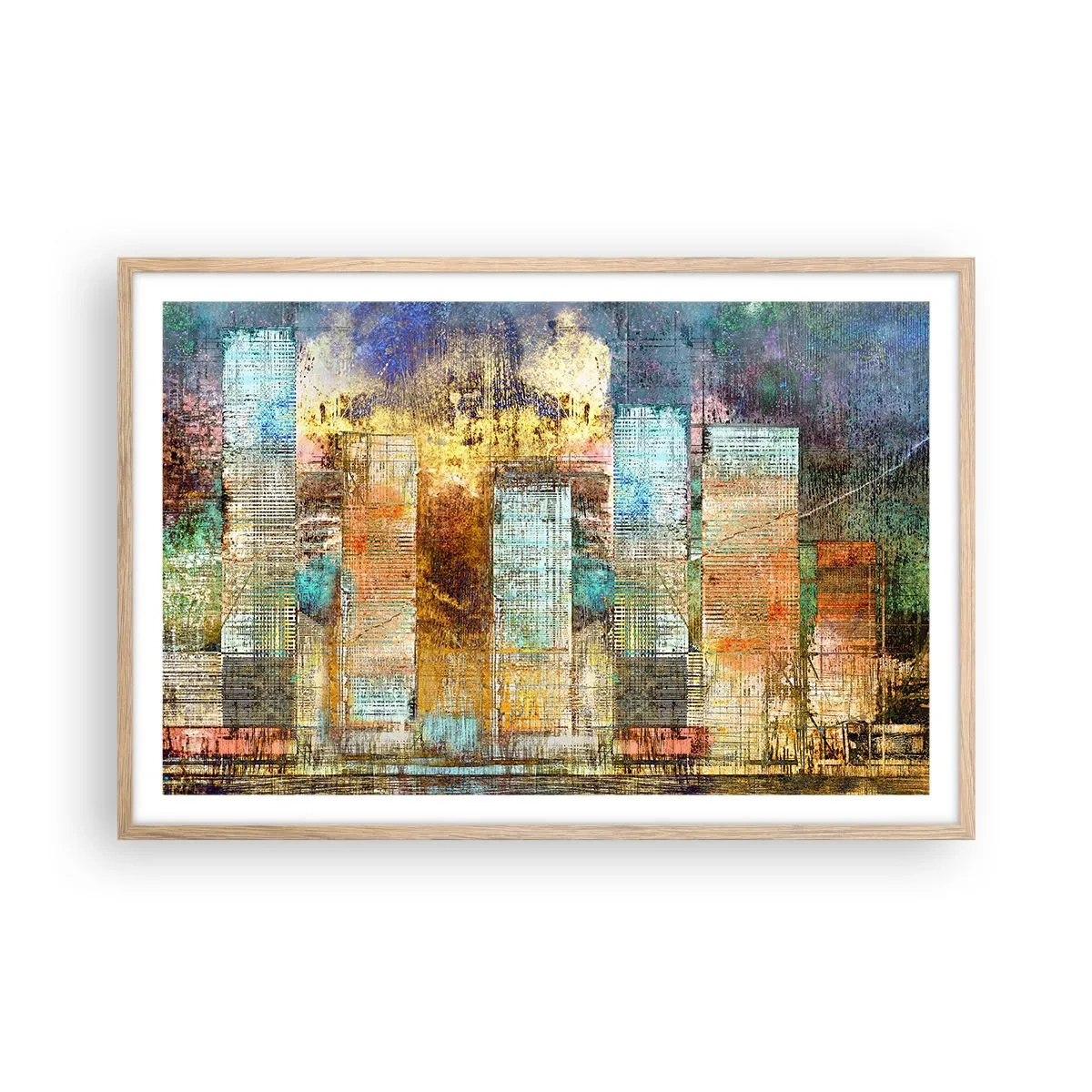 Poszter világos tölgy keretben - Napfényes metropolisz - 91x61 cm