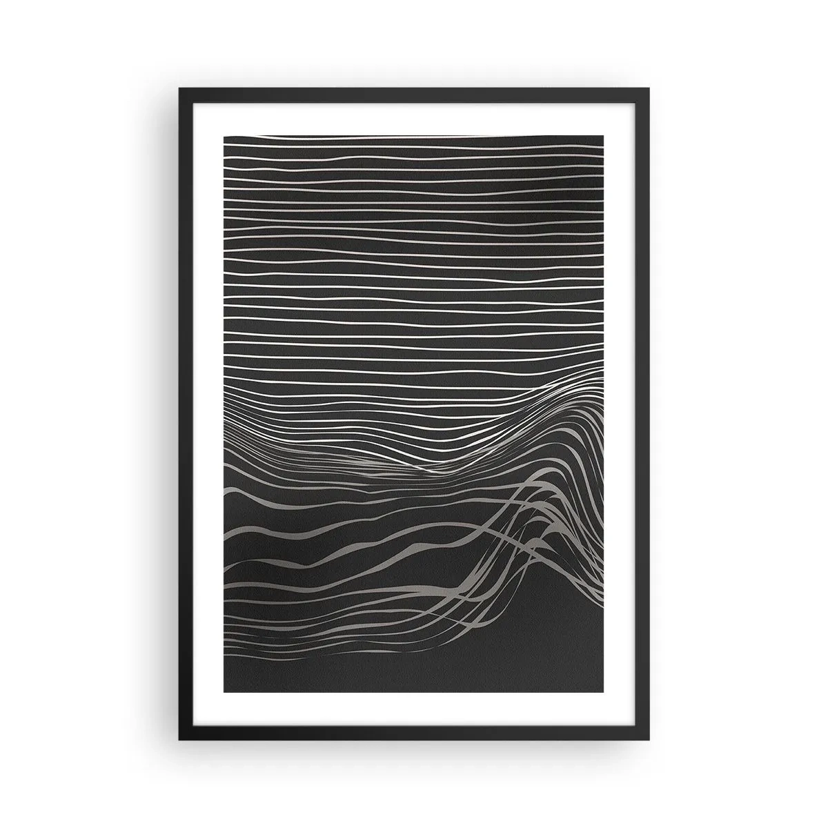 Poszter fehér keretben - Absztrakt kompozíció vonalakkal fekete háttéren - 50x70cm - Ritmus és akcentus - Modern fali dekoráció nappalihoz és hálószobához ARTTOR