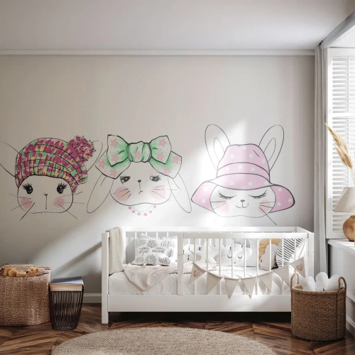 Fotótapéta Standard Eco - Díszes fejdíszben lévő nyuszik finom illusztrációi - 100x70cm - Töprengő, szomorú, elégedett - Modern fali dekoráció nappalihoz és hálószobához ARTTOR