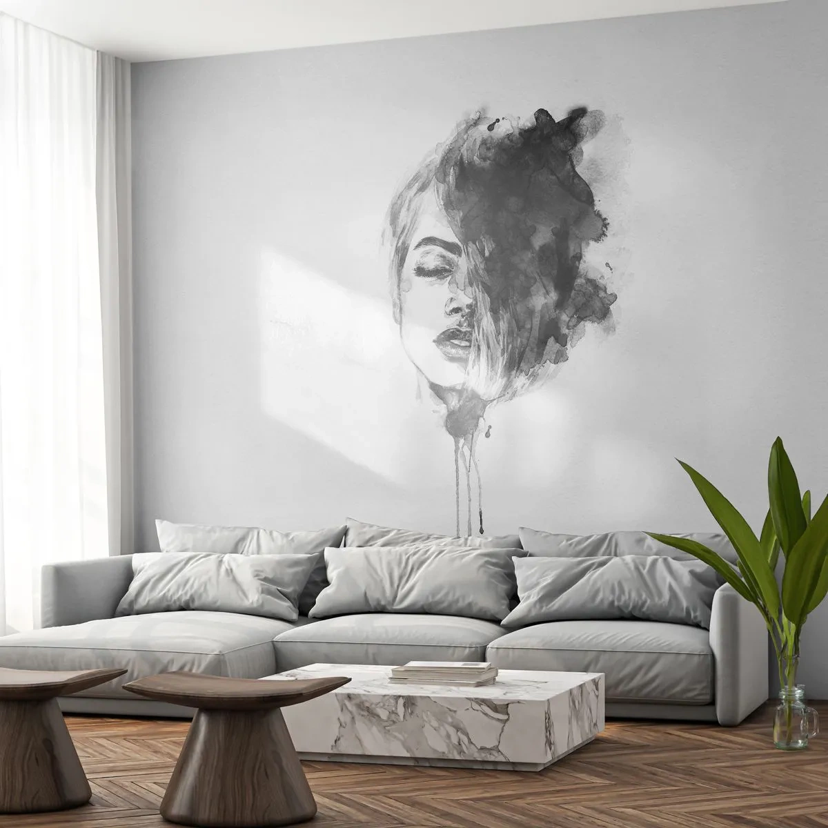 Fotótapéta Premium Canvas - Miről álmodozik egy lány - Egy nő portréja, Női Arc, Absztrakció - 350x256 cm