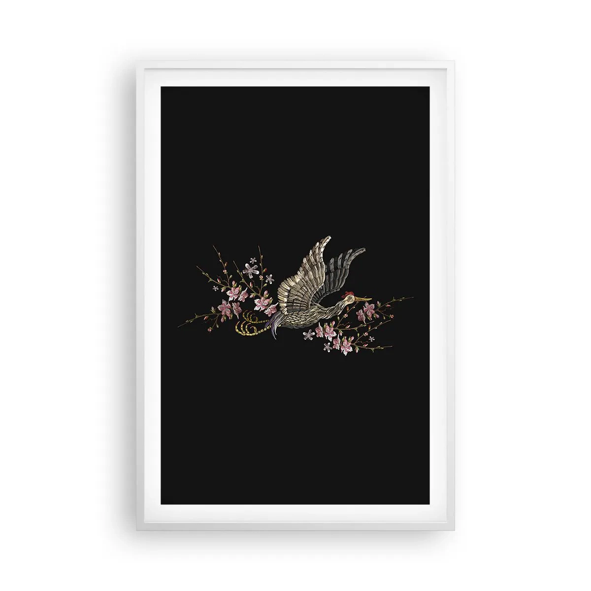 Poszter fekete keretben - Egzotikus hímzett madár - 61x91 cm