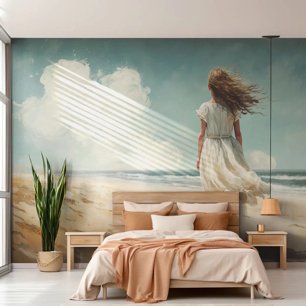 Fotótapéta Premium Sand - Találkozás a nappal és a széllel - Lány, Strand, Séta - 100x70 cm