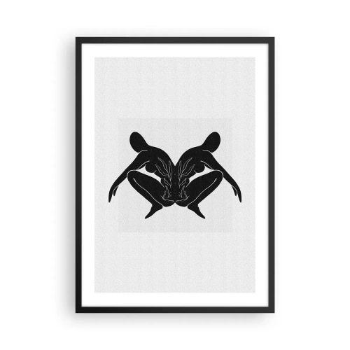 Poszter fehér keretben - Fekete alakok sziluettjei szimmetrikus kompozícióban - 50x70cm - Egy közös lélek - Modern fali dekoráció nappalihoz és hálószobához ARTTOR