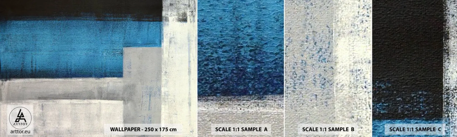 Fotótapéta Minta Öntapadós Deluxe Sticker - Szürke és kék költői kompozíció - Absztrakció, Darab, Festmény - 100x30 cm