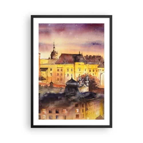 Poszter fehér keretben - Festői kilátás a városra a lenyugvó nap fényében - 50x70cm - Történet és mese - Modern fali dekoráció nappalihoz és hálószobához ARTTOR