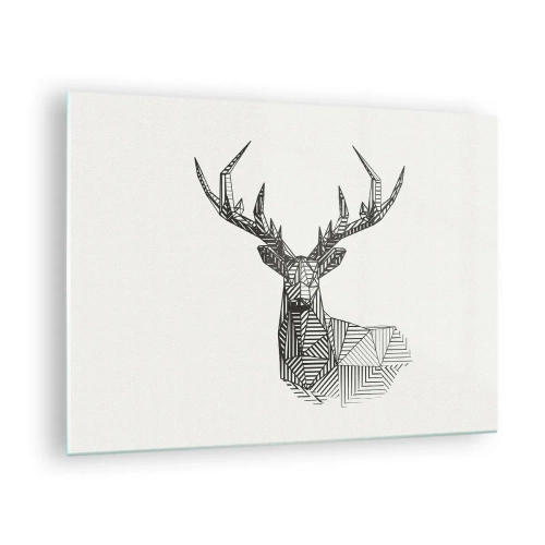 Üveg kép - Kubista szarvas geometrikus alakzatokból fehér alapon - 70x50cm - Szarvas kubista stílusban - Modern fali dekoráció nappalihoz és hálószobához ARTTOR