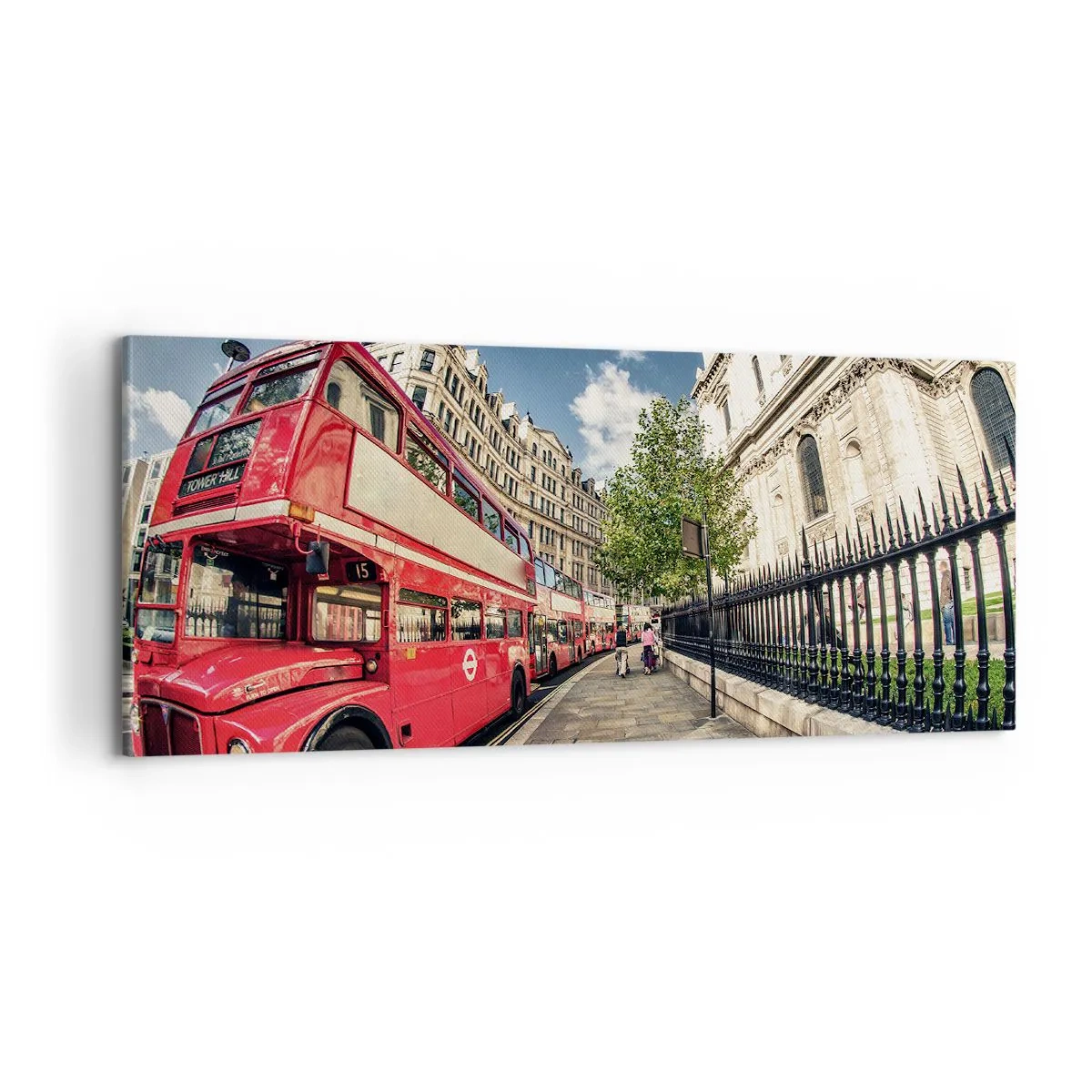 Vászonkép - Londoni utca szürke és piros színben - 100x40 cm