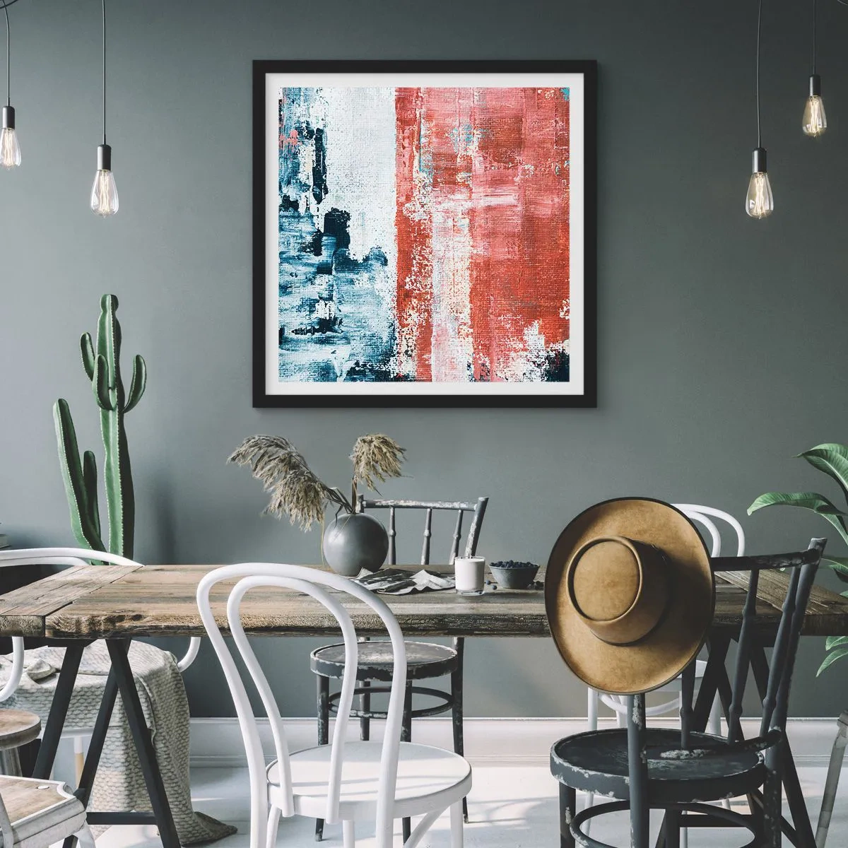 Poszter fehér keretben - Fele-fele absztrakt - 40x40 cm