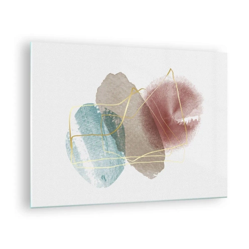 Üveg kép - Absztrakt akvarell fröccsenések és arany vonalak - 70x50cm - Az űr koralljai - Modern fali dekoráció nappalihoz és hálószobához ARTTOR