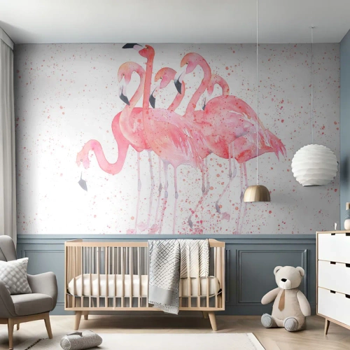 Fotótapéta Premium Sand - Rózsaszín együttes - Flamingók, Madarak, Grafika - 450x315 cm