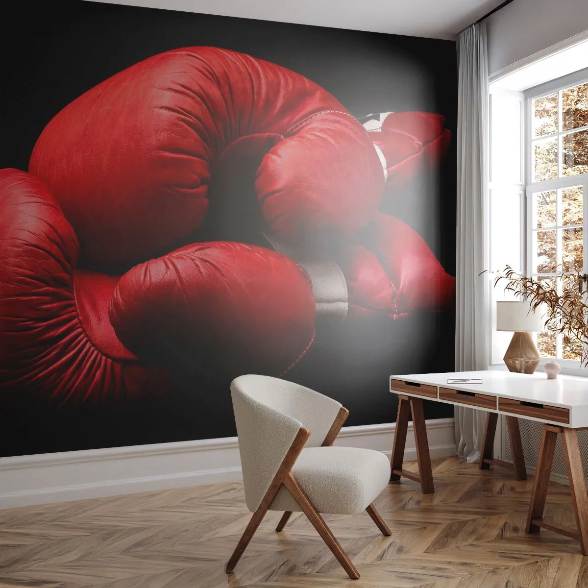 Fotótapéta Premium Sand - A küzdelem érzelmei mögöttünk vannak - Sport, Doboz, Bokszkesztyű - 100x70 cm