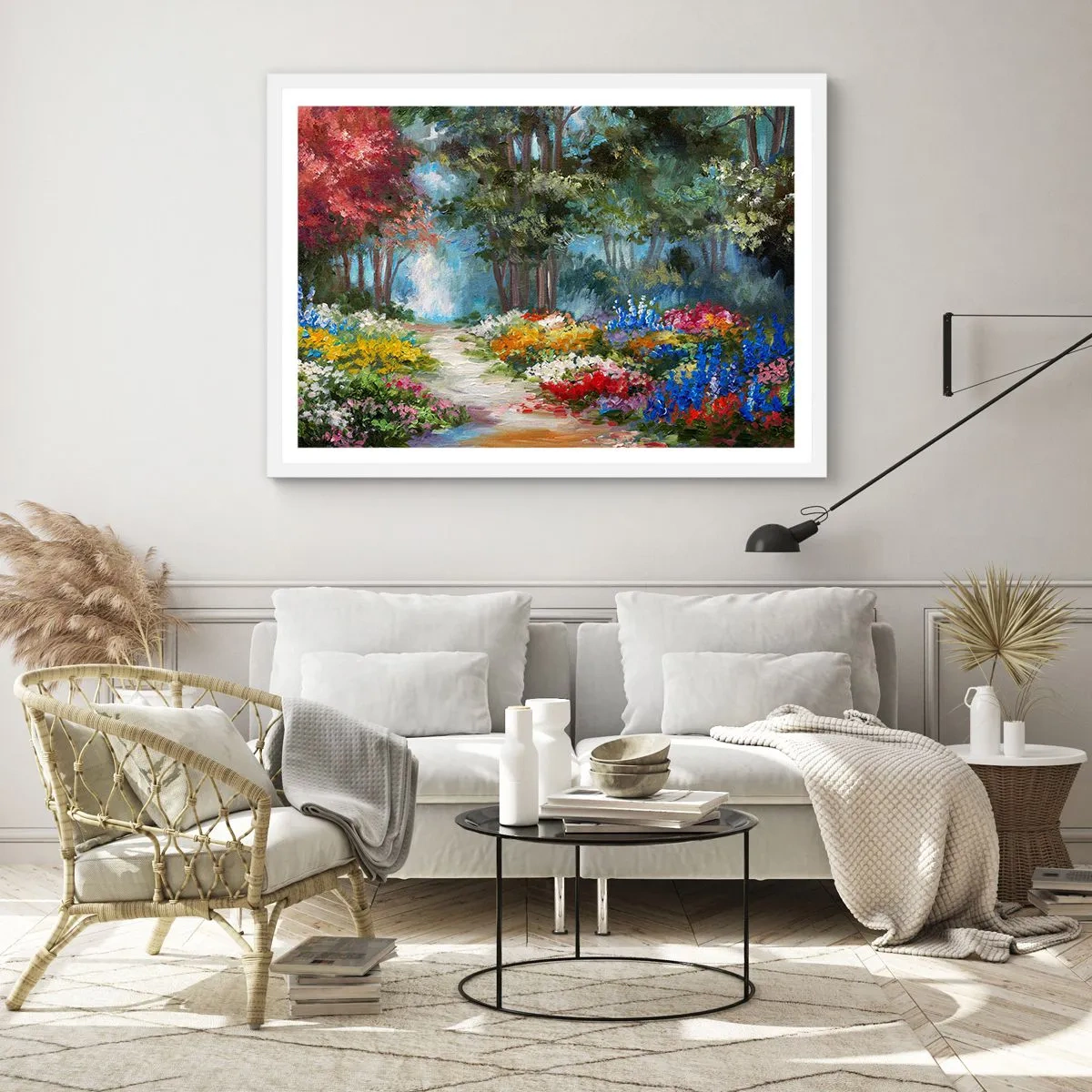 Poszter fekete keretben - Erdei kert, virágos erdő - 100x70 cm