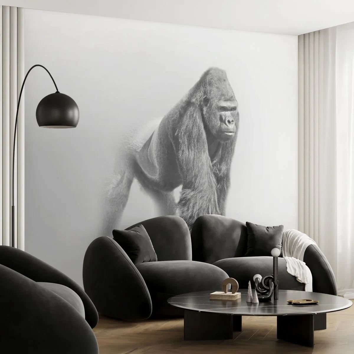 Fotótapéta Premium Sand - Magabiztos az erejében - Állatok, Gorilla, Majom - 100x70 cm