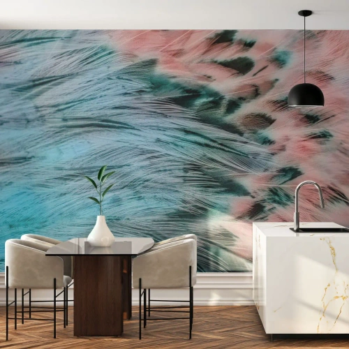 Fotótapéta Premium Canvas - Zafír rózsaszín pehely - Absztrakció, Darab, Madártollak - 300x210 cm