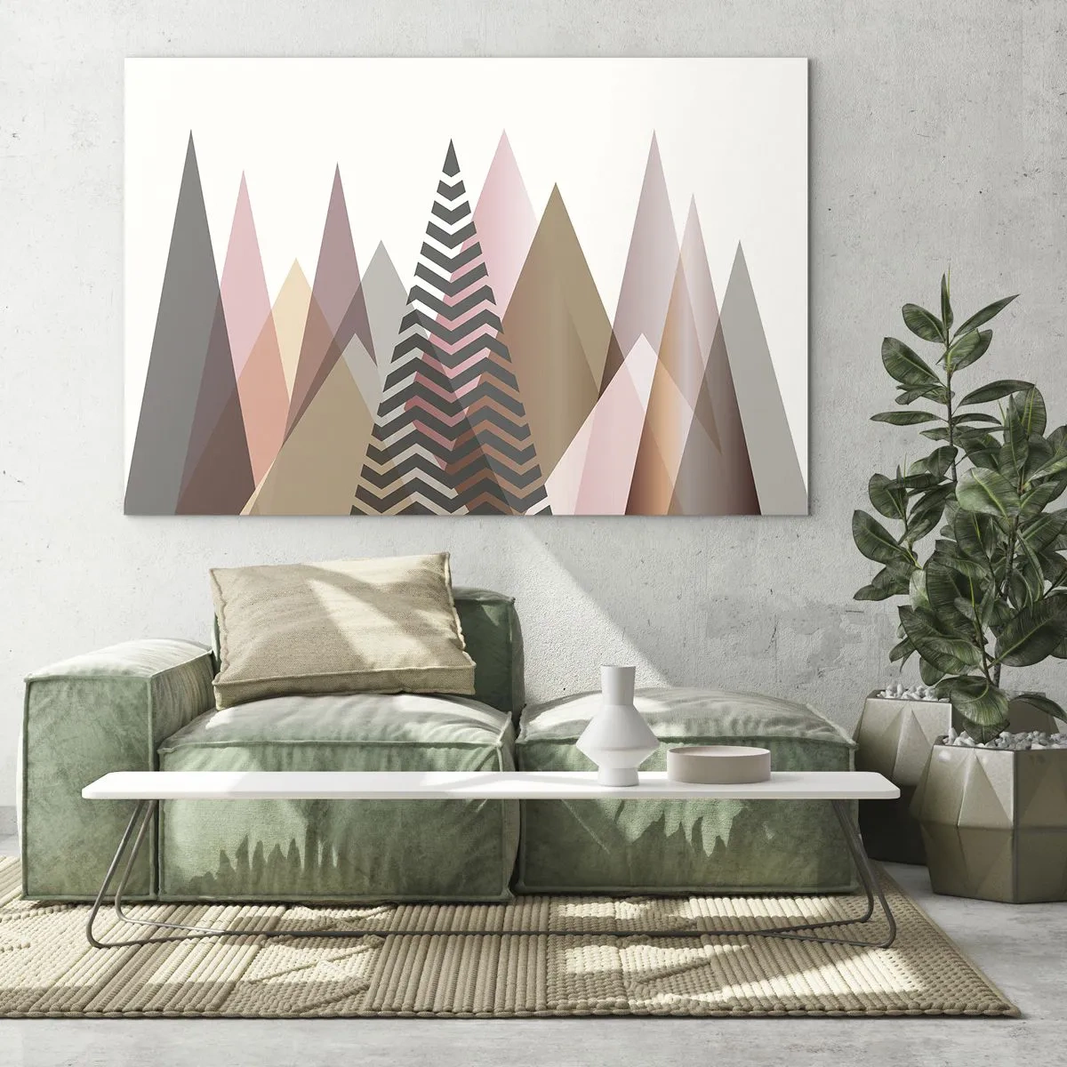 Üveg kép - Geometrikus pasztell hegyek központi mintával - 70x50cm - Piramis nézet - Modern fali dekoráció nappalihoz és hálószobához ARTTOR