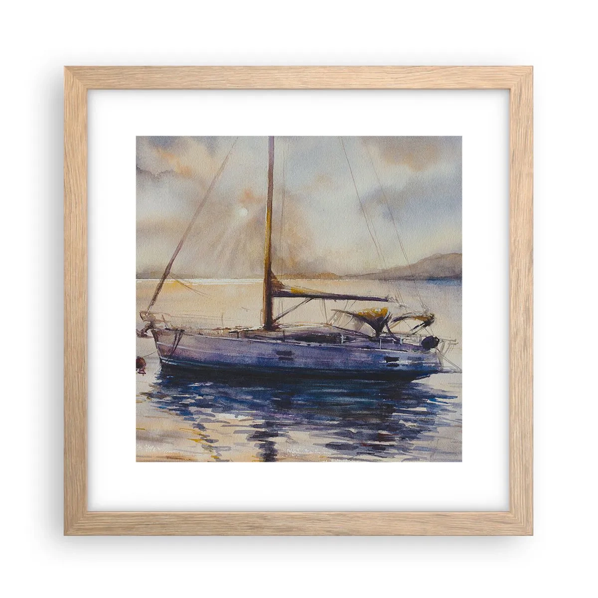 Poszter világos tölgy keretben - Este az öbölben - 30x30 cm