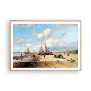 Poszter világos tölgy keretben - Egy sikeres fogás után - 100x70 cm