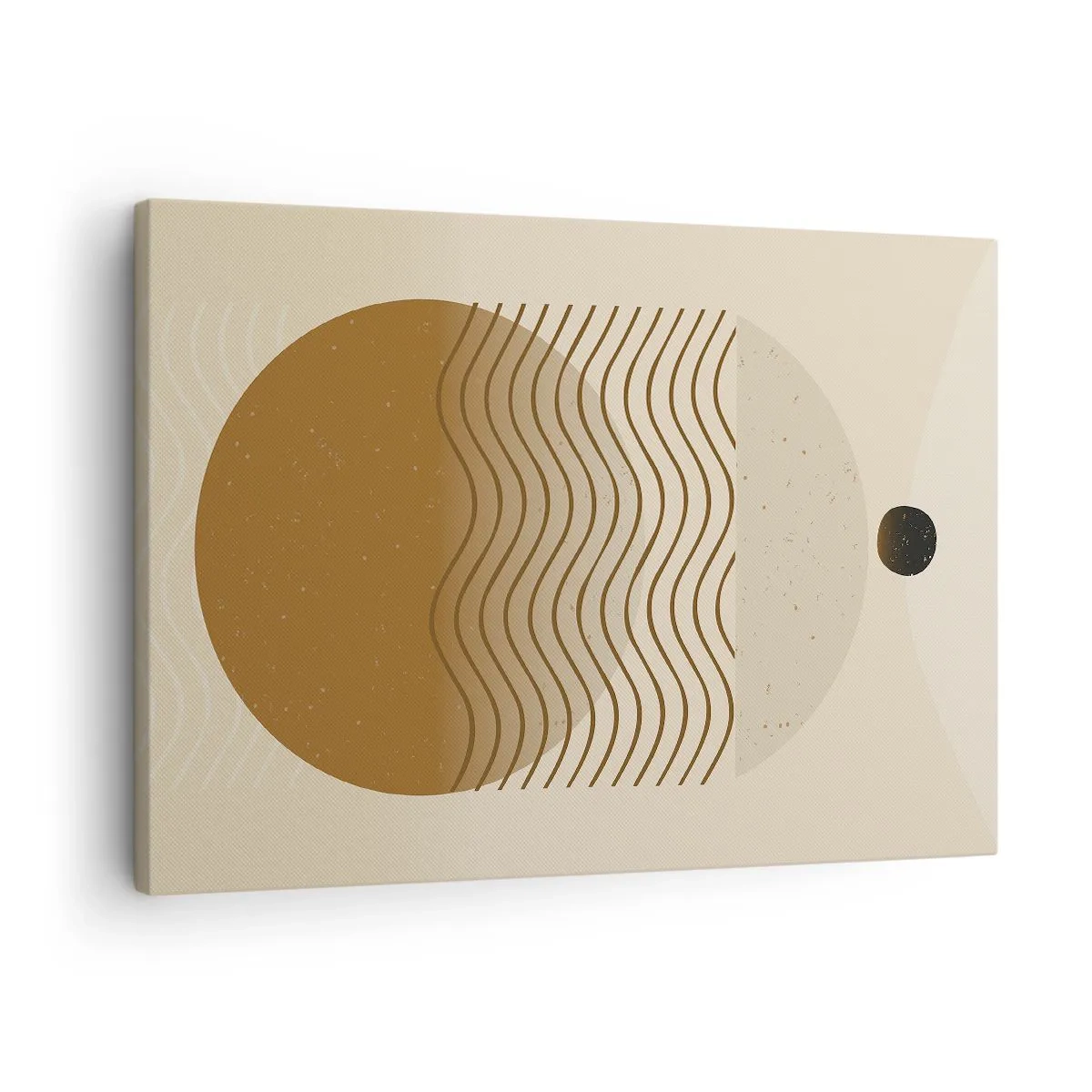 Vászonkép - Geometrikus absztrakció körökkel és hullámos vonalakkal meleg színekben. - 70x50cm - A geometriai formák eredetéről - Modern fali dekoráció nappalihoz és hálószobához ARTTOR