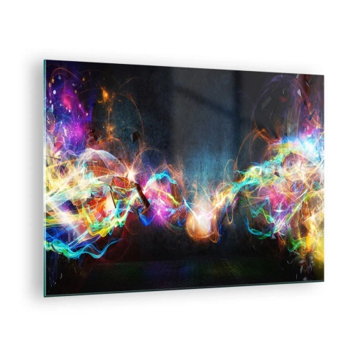 Üveg kép - Absztrakt fények és színes energia futurisztikus stílusban - 70x50cm - Vígan a sötét ellen - Modern fali dekoráció nappalihoz és hálószobához ARTTOR