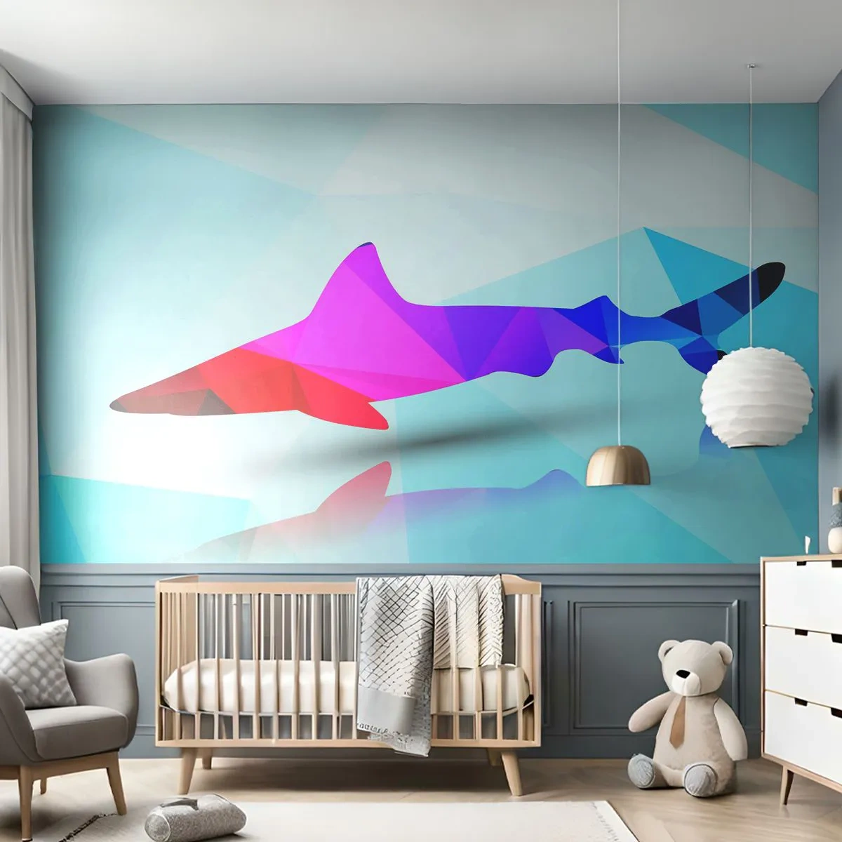 Fotótapéta Standard Eco - Cápa a kristály térben - Állatok, Cápa, Geometriai ábra - 200x140 cm