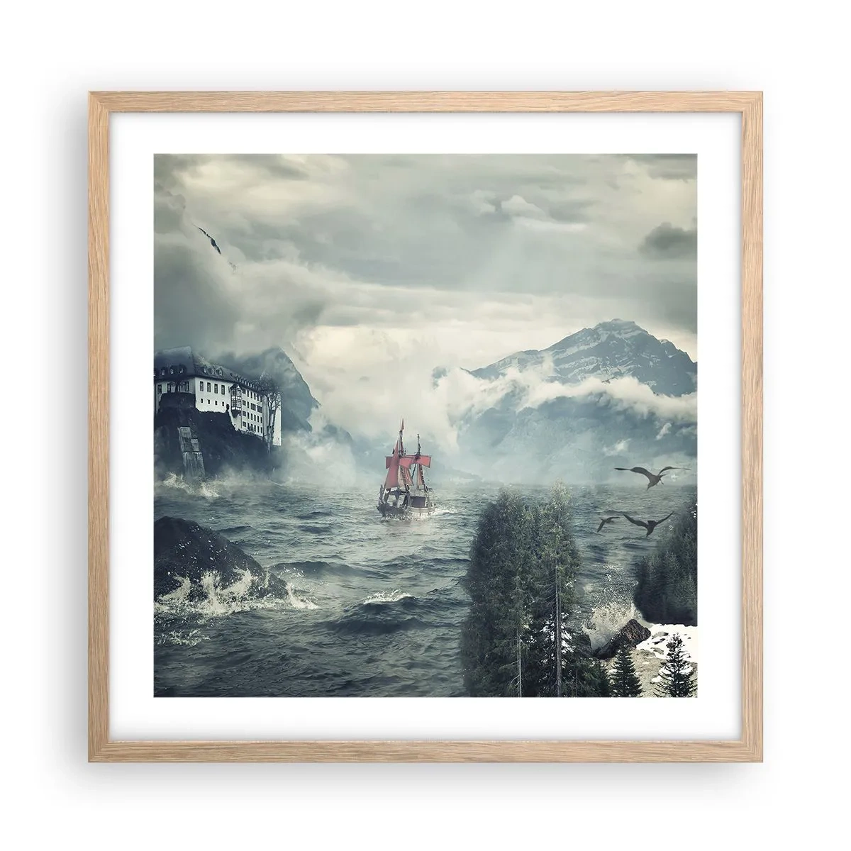 Poszter világos tölgy keretben - Varázslatos vizeken - 50x50 cm