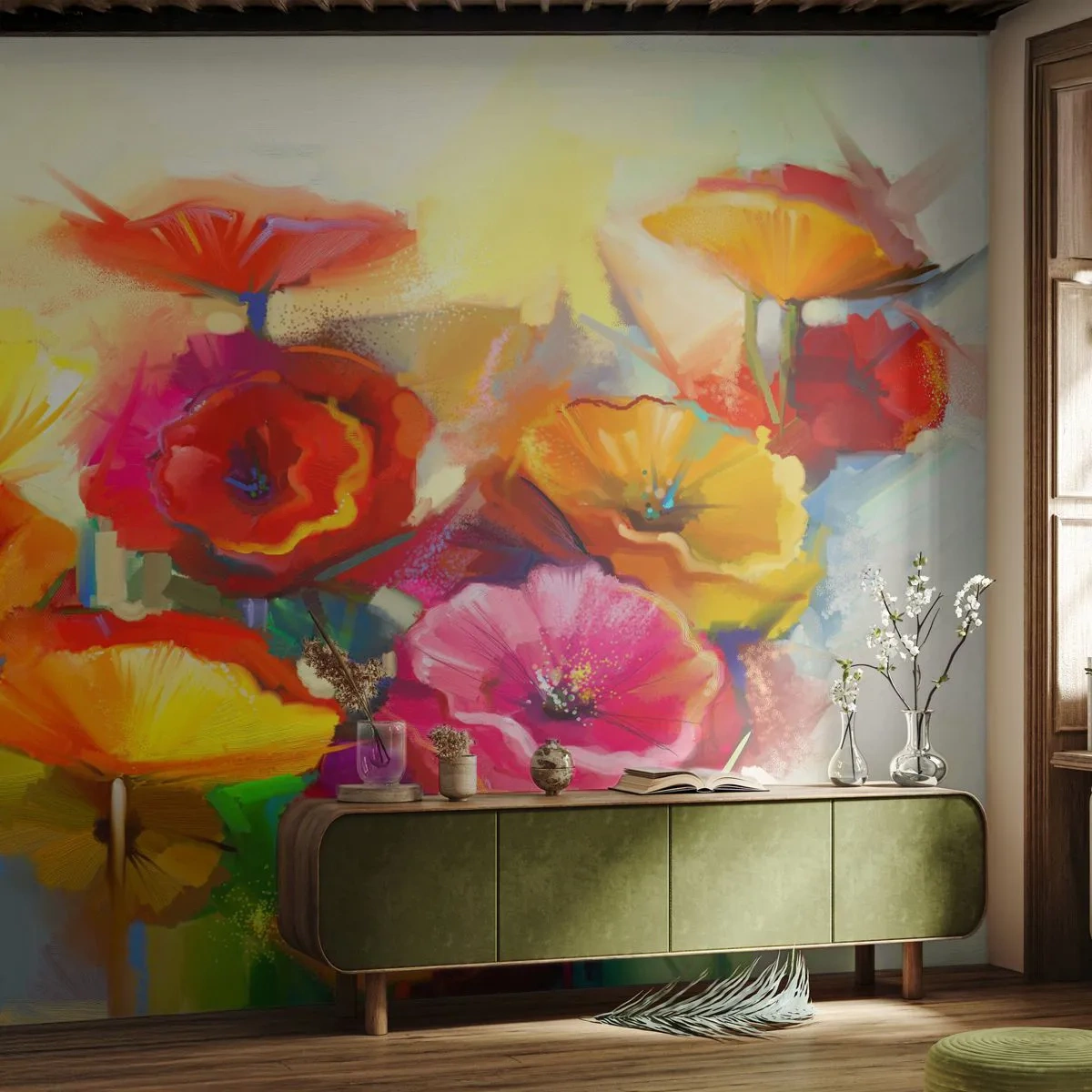 Egyedi tapéta Premium Sand - Nem csak piros - Virágok, Pipacsok, Kert