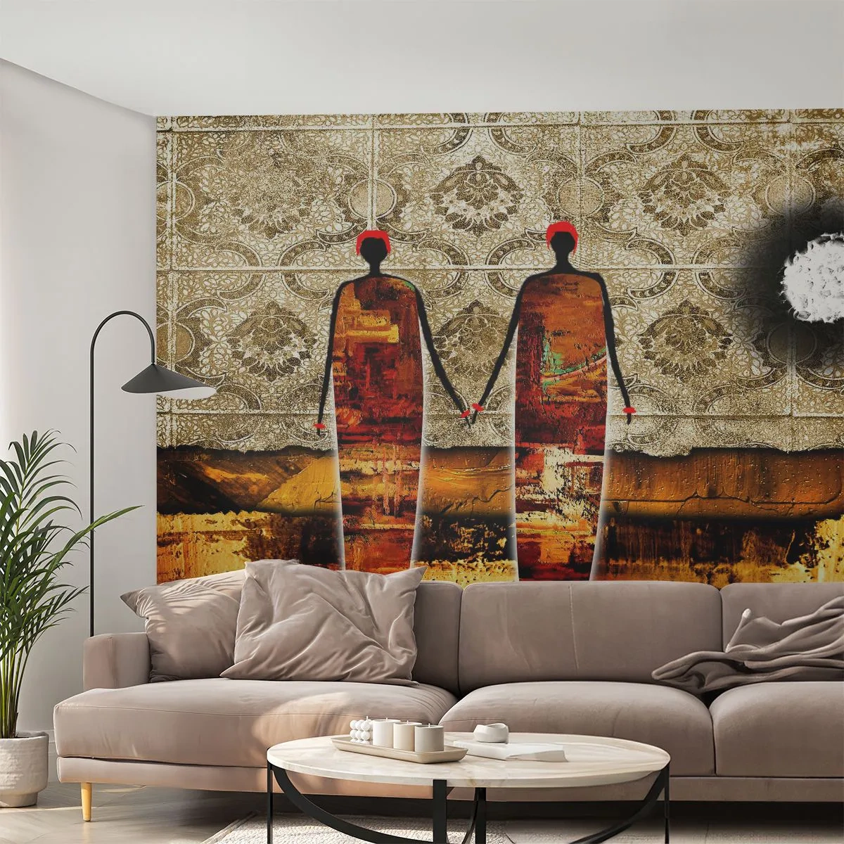 Fotótapéta Premium Sand - Etnikai összetétel Afrika színeiben - Emberek, Afrika, Grafika - 100x70 cm