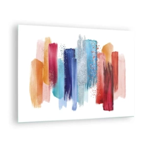 Üveg kép - Színes ecsetvonások absztrakt kompozíciója - 70x50cm - Fel és le - Modern fali dekoráció nappalihoz és hálószobához ARTTOR