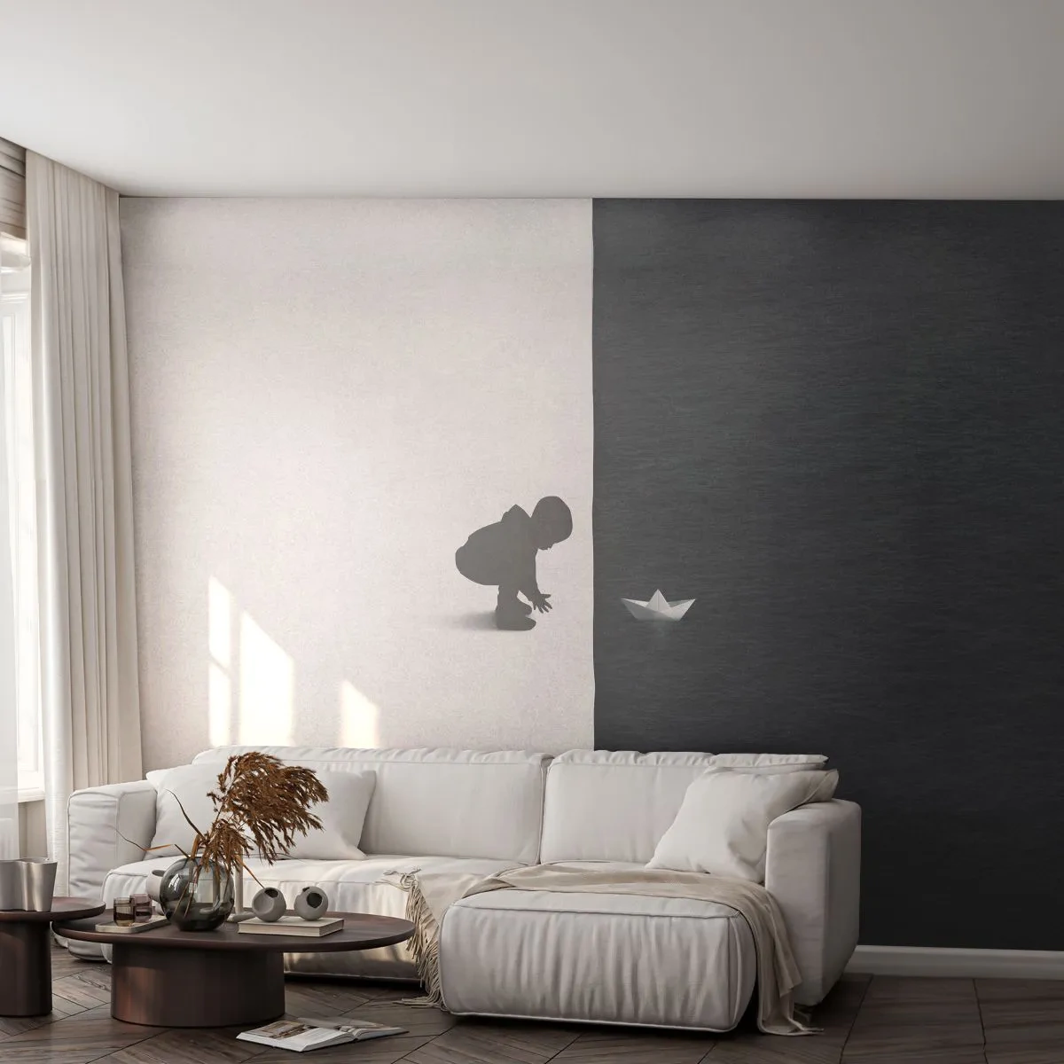 Fotótapéta Premium Sand - Nagy utazás - Kölyök, Fekete és fehér, Víz - 100x70 cm