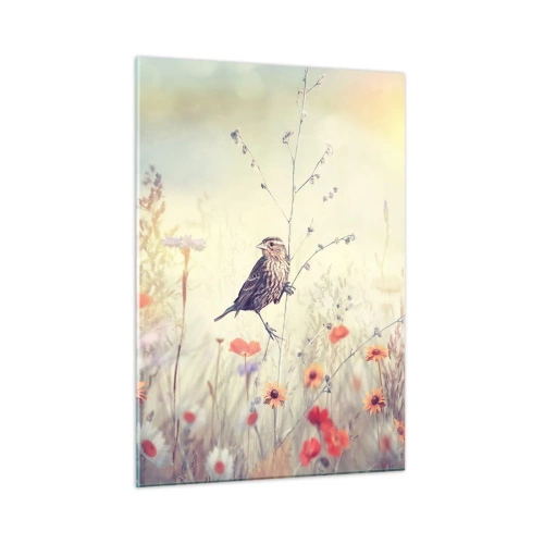 Üveg kép - Madárportré egy réttel a háttérben - 50x70 cm