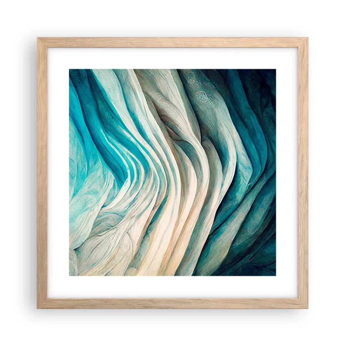 Poszter világos tölgy keretben - Kék telhetetlenség - 40x40 cm