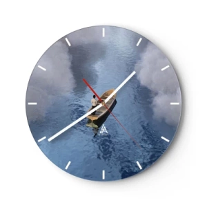 Falióra, Óra - Egy alak egy csónakban lebeg a nyugodt vízen a felhők között - 30x30cm - Az élet - az utazás - az ismeretlen - Modern fali dekoráció nappalihoz, konyhához és hálószobához ARTTOR