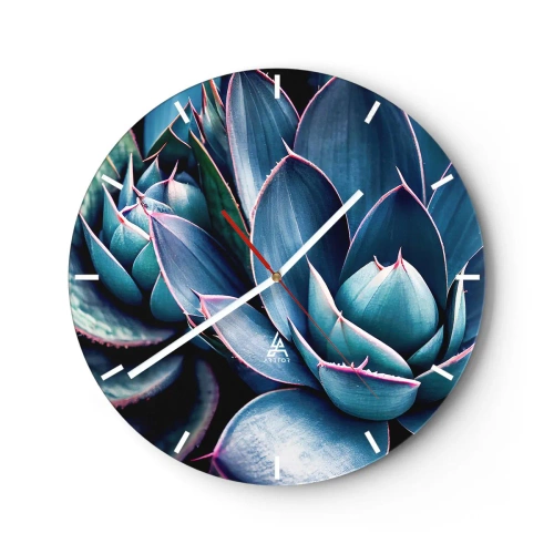 Falióra, Óra - Buja pozsgás rozetták türkiz és lila árnyalatokban - 30x30cm - Életerő - Modern fali dekoráció nappalihoz, konyhához és hálószobához ARTTOR