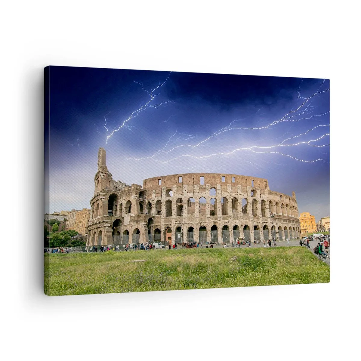Vászonkép - A római Colosseum villámokkal megvilágítva - 70x50cm - Harc helyszíne - Modern fali dekoráció nappalihoz és hálószobához ARTTOR