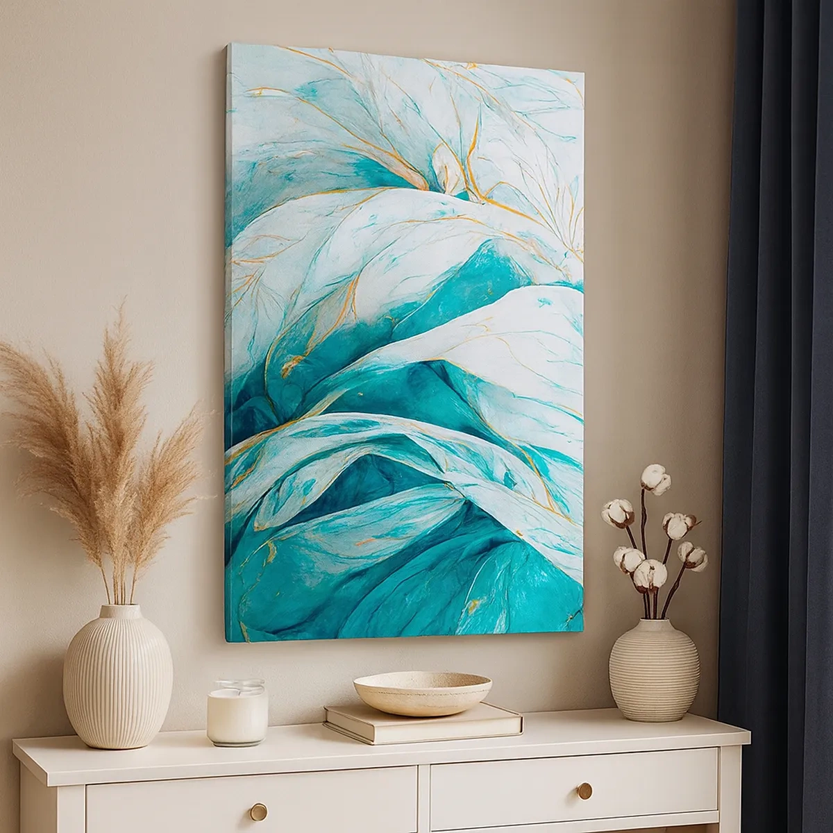 Vászonkép - Kék absztrakció arany motívummal - 50x70 cm