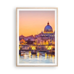 Poszter világos tölgy keretben - Naplemente az örök város felett - 70x100 cm