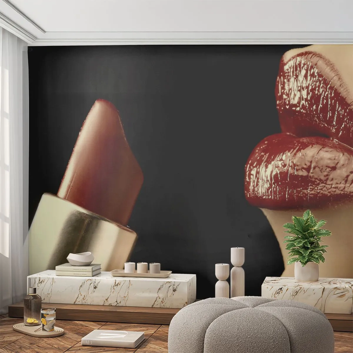 Fotótapéta Premium Sand - A kármin érzékisége és ragyogása - Emberek, Nő, Smink - 100x70 cm