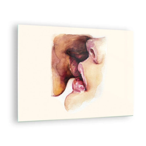 Üveg kép - Két arc művészi akvarell csókja világos háttéren - 70x50cm - Mint éjszaka és nap, föld és ég - Modern fali dekoráció nappalihoz és hálószobához ARTTOR