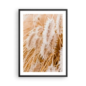 Poszter fehér keretben - Finom fűszálak pasztell bézs árnyalatokban - 50x70cm - A fű arany susogása - Modern fali dekoráció nappalihoz és hálószobához ARTTOR