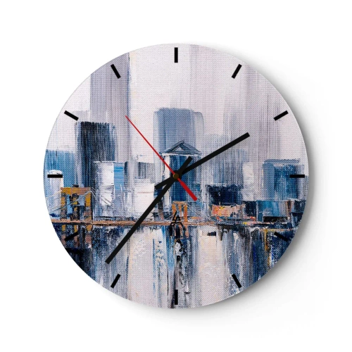 Falióra, Óra - Impresszionista panoráma a városról felhőkarcolókkal és egy híddal - 30x30cm - New York-i benyomás - Modern fali dekoráció nappalihoz, konyhához és hálószobához ARTTOR