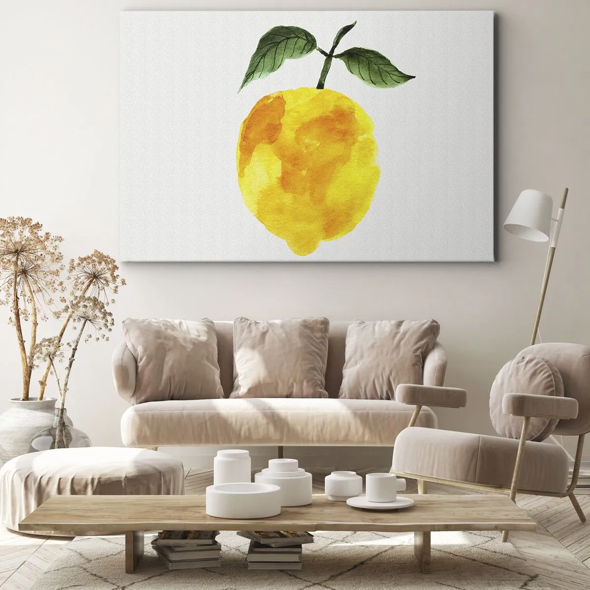 Vászonkép - Akvarell citrom zöld levelekkel, világos háttéren - 70x50cm - Hogyan ismerjük meg a nap ízét - Modern fali dekoráció nappalihoz és hálószobához ARTTOR