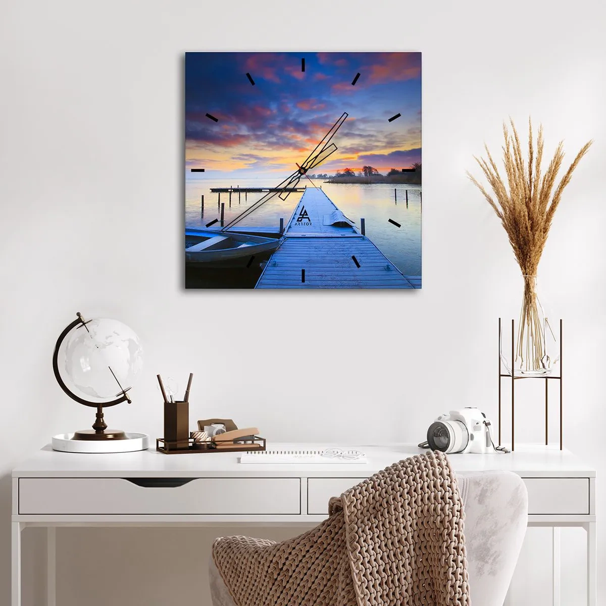 Falióra, Óra - Lila-arany nyugalom - 40x40 cm