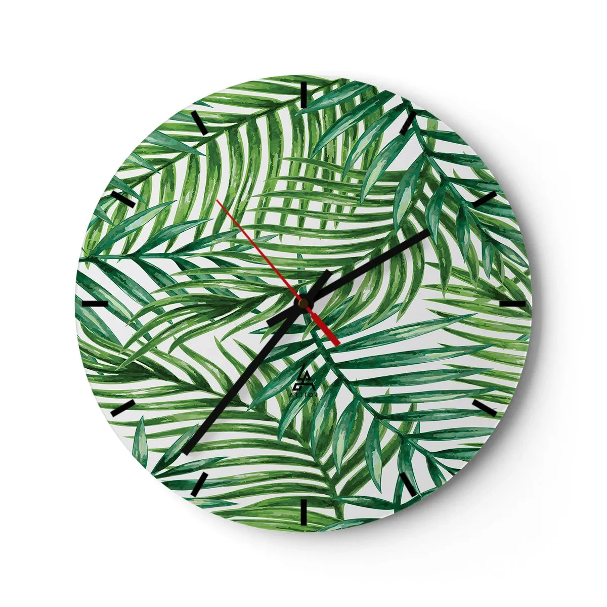 Falióra, Óra - Sűrű kompozícióban elrendezett zöld pálmalevelek - 30x30cm - A zöld lombkorona alatt - Modern fali dekoráció nappalihoz, konyhához és hálószobához ARTTOR
