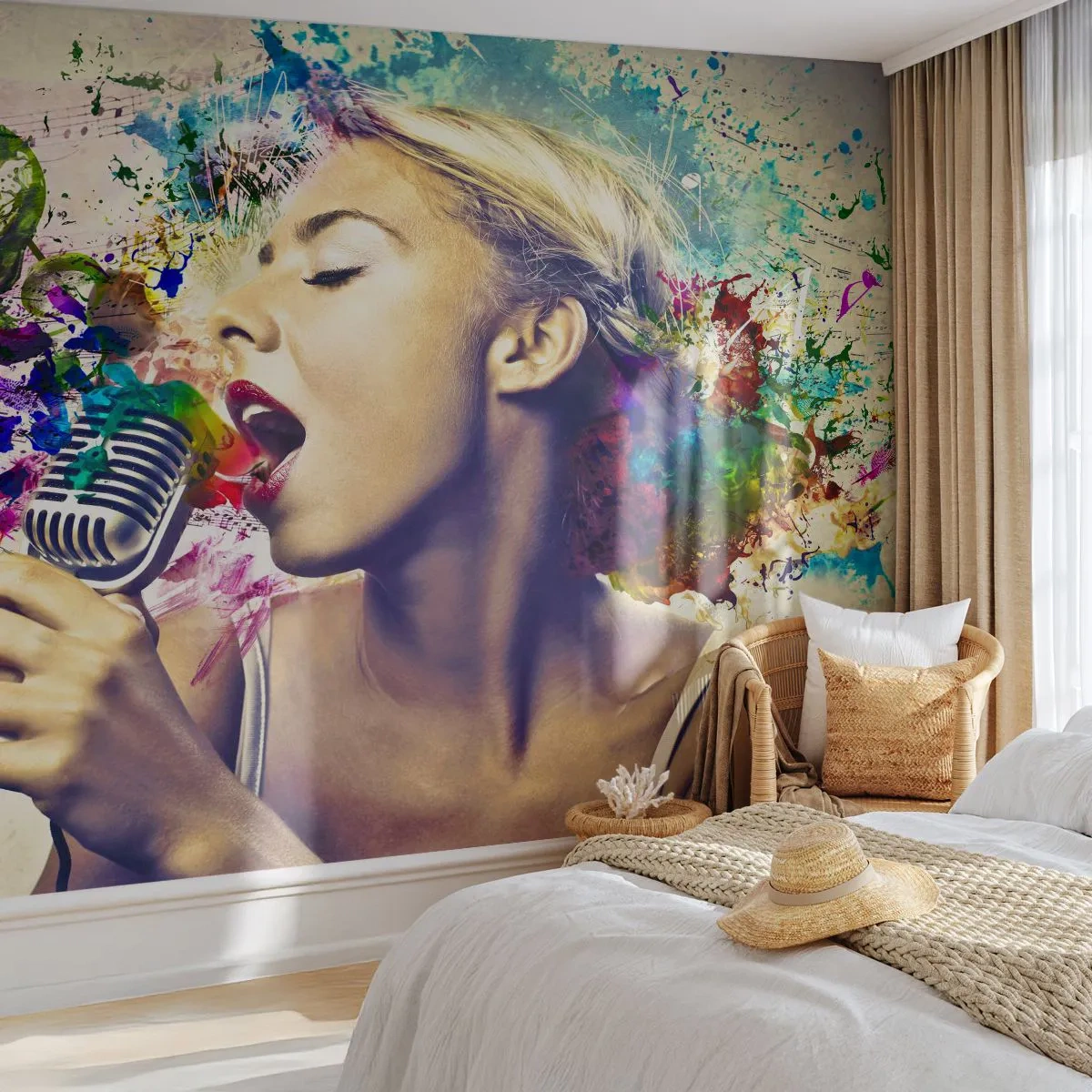 Fotótapéta Premium Sand - Fesd meg a világot a hangoddal - Nő, Zene, 3D - 100x70 cm